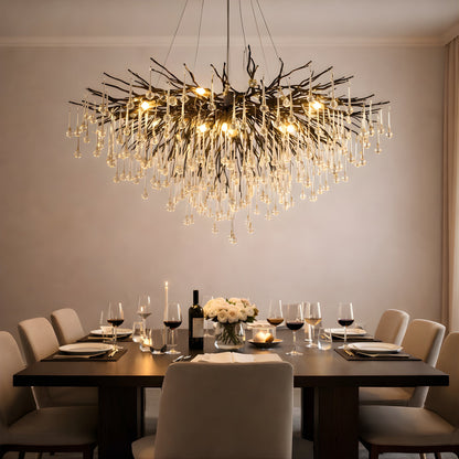 Raindrop Black Chandelier – Sculptural Crystal Statement