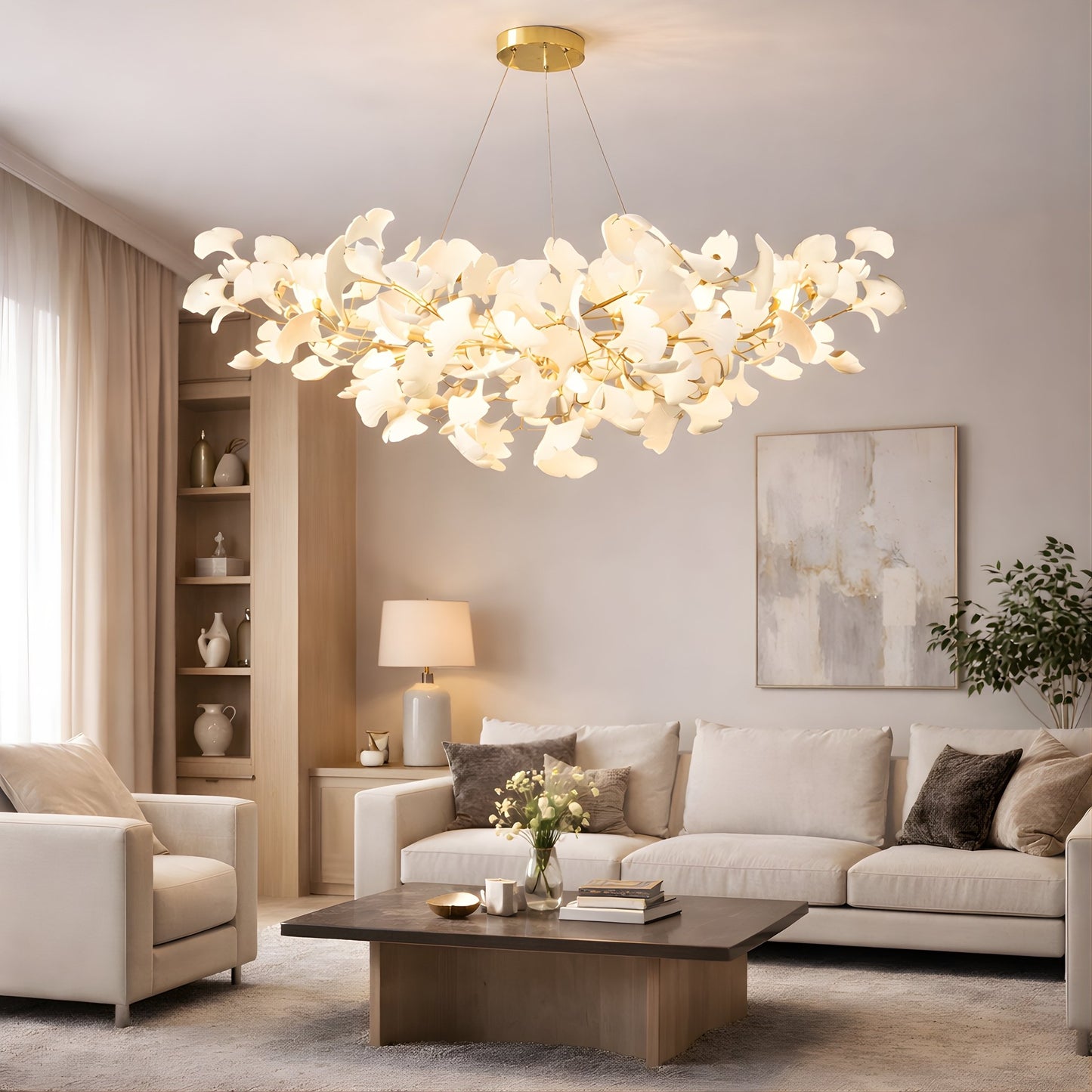 Ginkgo Leaf Chandelier – Modern Ceramic Statement Light