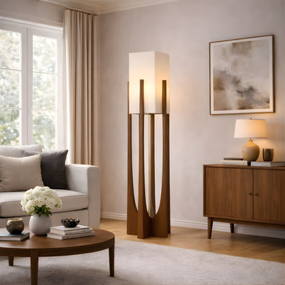 Wabi Sabi Walnut Wood Floor Lamp – Japandi Sculptural Statement Light