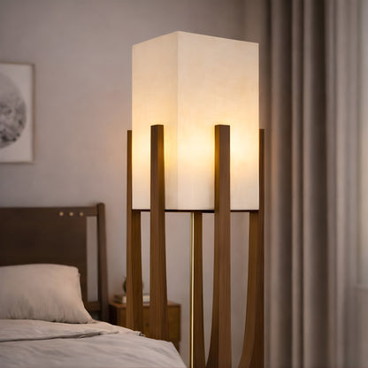 Wabi Sabi Walnut Wood Floor Lamp – Japandi Sculptural Statement Light