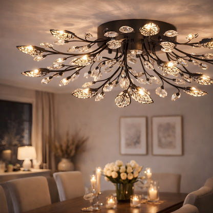 Crystal Leaf Chandelier – Modern Flush Ceiling Light
