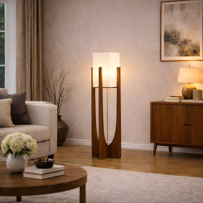 Wabi Sabi Walnut Wood Floor Lamp – Japandi Sculptural Statement Light