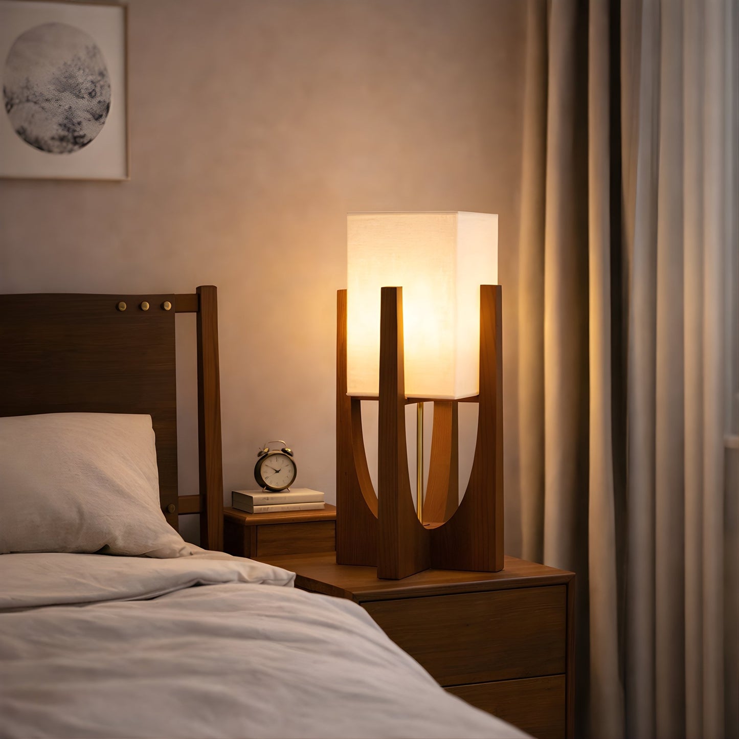 Wabi Sabi Walnut Wood Floor Lamp – Japandi Sculptural Statement Light