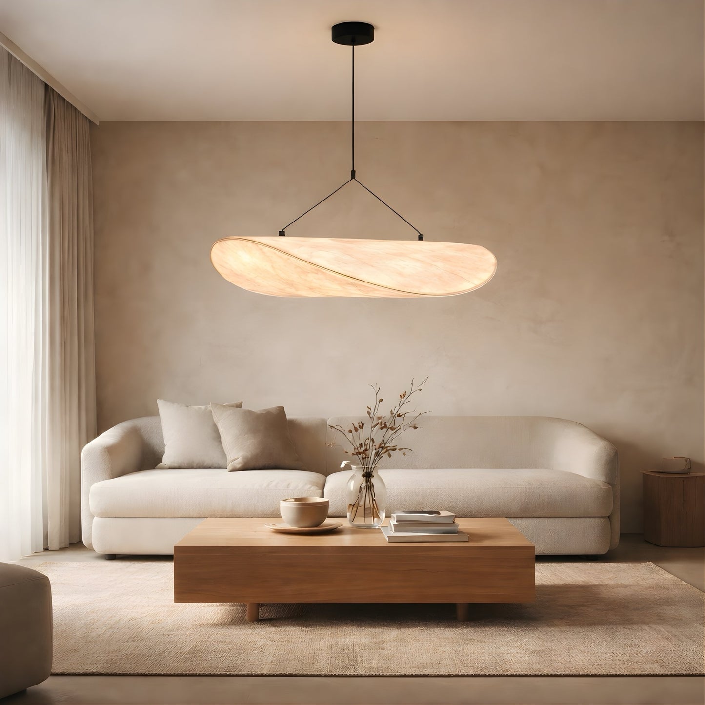 Japandi Silk Pendant Light – Sculptural Modern Ceiling Light