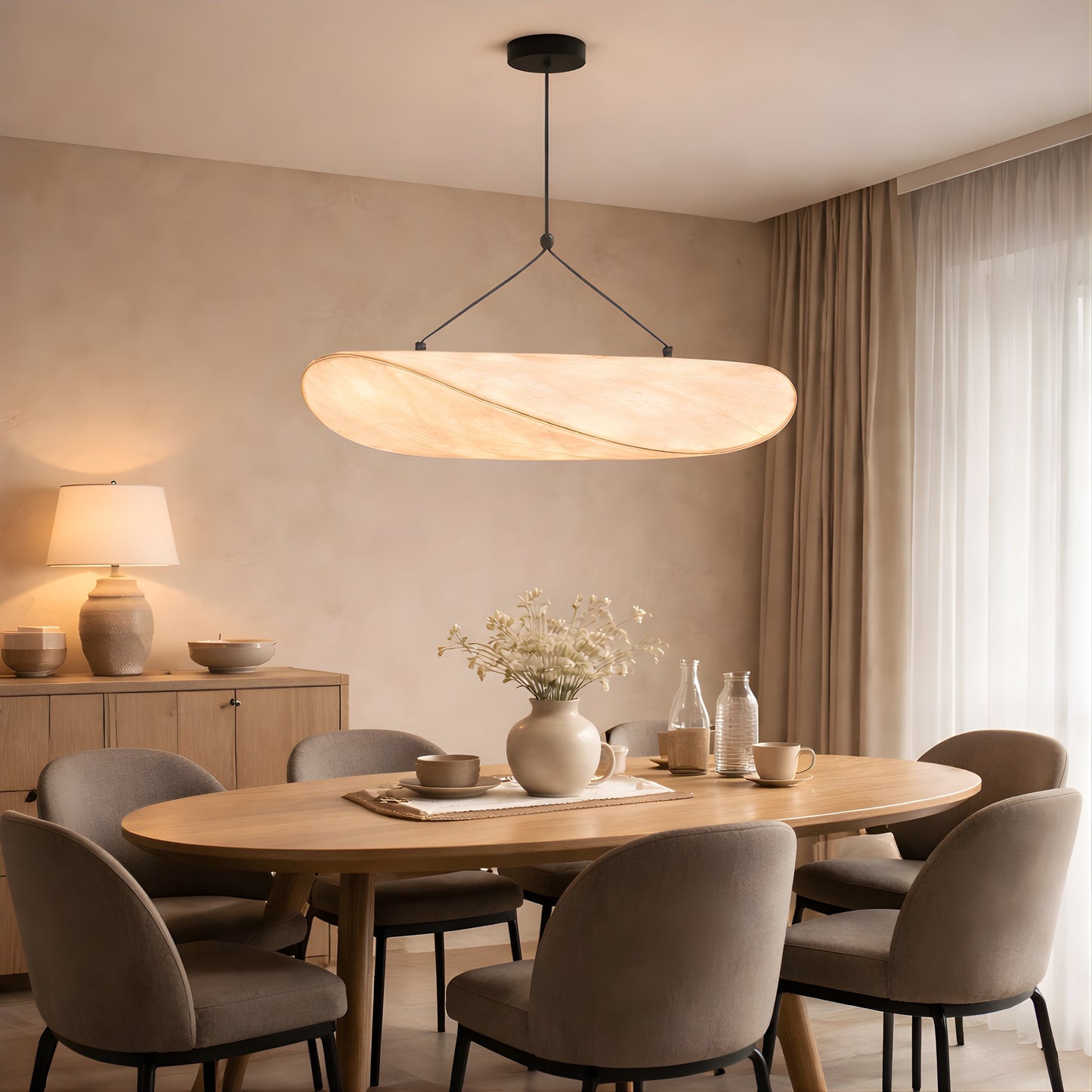 Japandi Silk Pendant Light – Sculptural Modern Ceiling Light