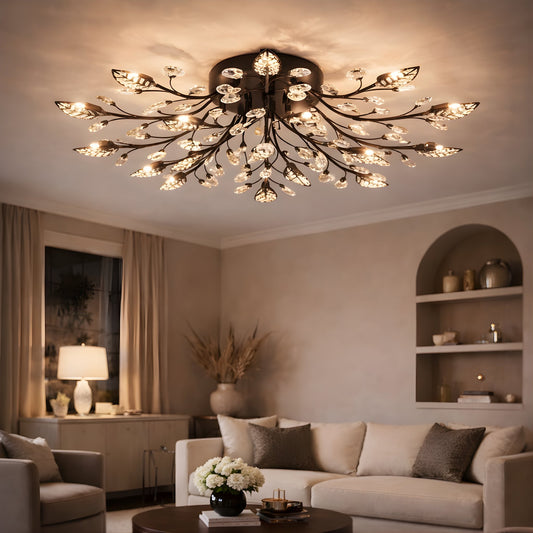 Crystal Leaf Chandelier – Modern Flush Ceiling Light