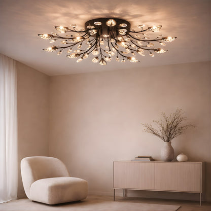 Crystal Leaf Chandelier – Modern Flush Ceiling Light