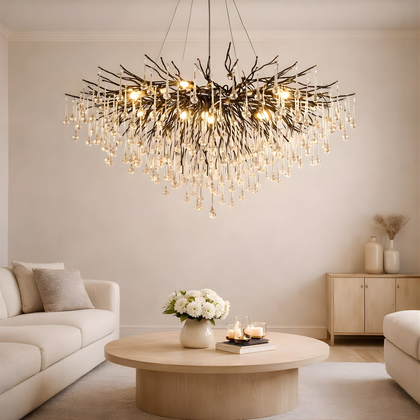 Raindrop Black Chandelier – Sculptural Crystal Statement