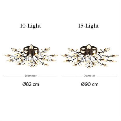 Crystal Leaf Chandelier – Modern Flush Ceiling Light